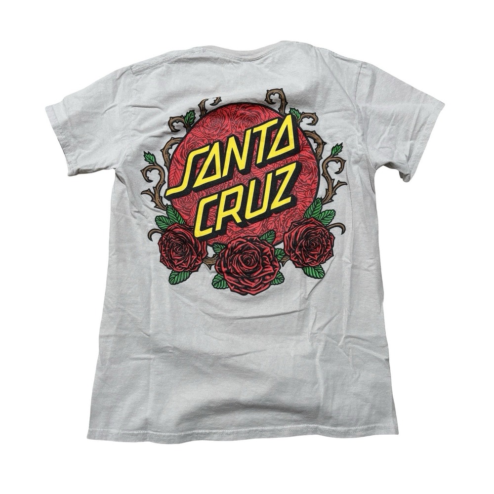 Santa Cruz Skateboarding T Shirt Roses Thorn Beige Size Small 17.5 x 26